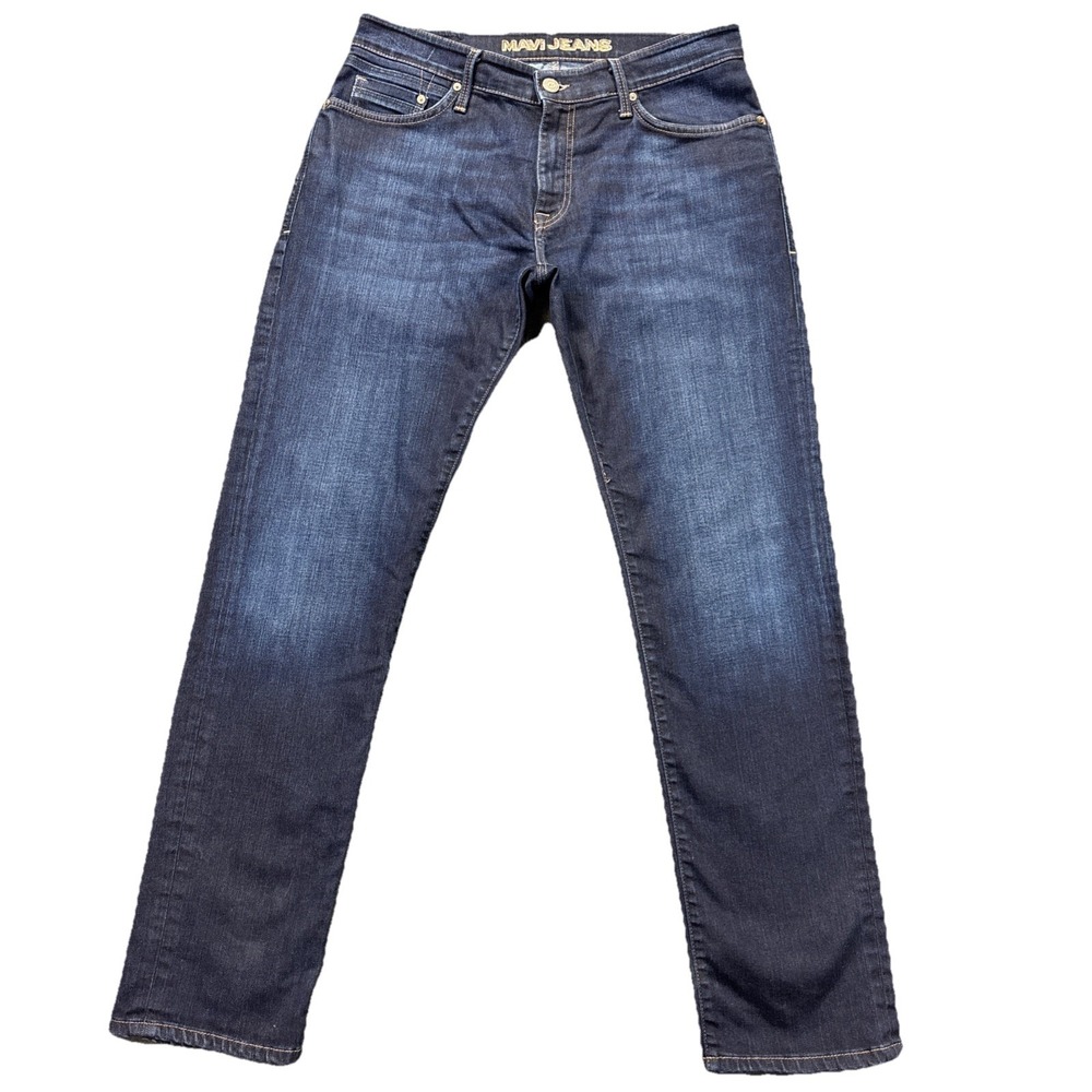 Mavi Jeans Mens 34x33 Blue Denim Straight Leg Stretch Fade Preppy Hipster Modern